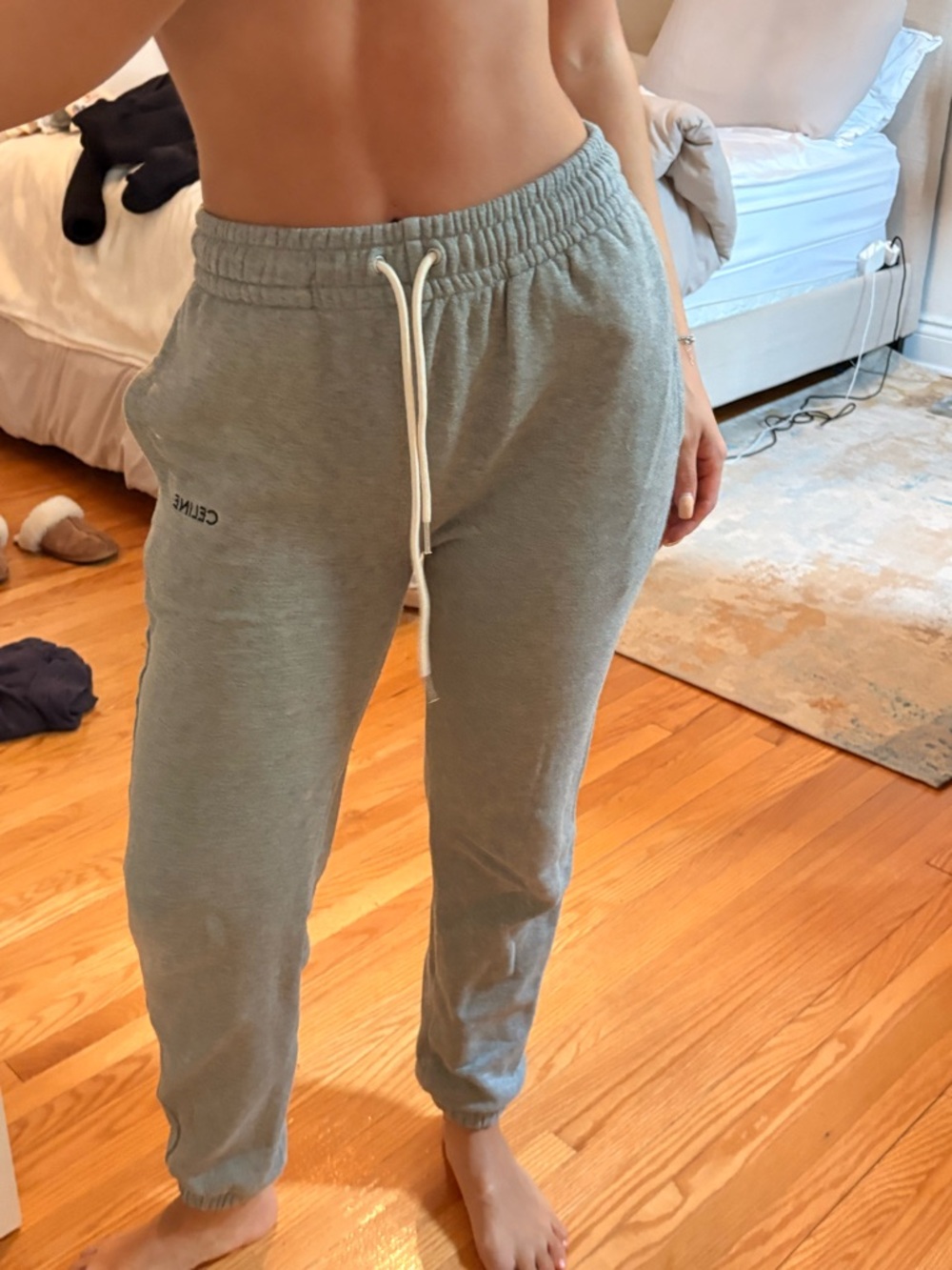 Celine Gray Drawstring Jogger Sweatpants